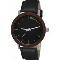 Holzwerk Quarzuhr FULDA Damen und Herren Leder & Edelstahl Holz Uhr, schwarz, braun FULDA