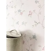Newroom Vliestapete Florin Pastella Tapete Vintage Blumen,Blätter,Blüten, Pastellblau Tapete Floral Blumen - Vintage Blumentapete Rose Weiß Romantisch 3D Optik Blätter Blüten für Schlafzimmer Wohnzimmer Küche, Blumentapete