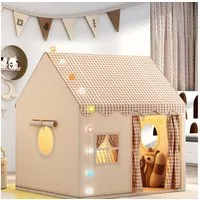 CAVEEN Spielzelt Kinderzelt Spielhaus mit LED-Lichterkette und Baumwollmatte 120×105×128 cm