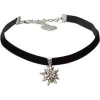 Alpenflüstern Choker Trachten-Samt-Kropfband Strass-Edelweiß klein (schwarz), - Trachtenkette enganliegend, Kropfkette elastisch, Damen-Trachtenschm