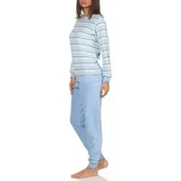 Normann Pyjama Damen Frottee Pyjama langarm mit Bündchen in Streifenoptik