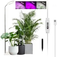 Sunicol Pflanzenlampe LED Vollspektrum, 3/9/12H Timer, 10 Helligkeit, Höhenverstellbar, LED, Grow Lampe mit Sockel und Erdspieß, Doppelter Zweck, 3 Licht-Modi