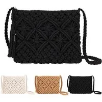 Zaewry Strandtasche Strohtasche Damen Stroh Umhängetasche Vintage Strandtasche mit Quaste (Strand Stroh Handtasche Boho Crossbody Tasche), für Damenreisen und Urlaub
