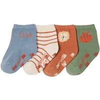 vertbaudet Socken 4er-Pack Baby Stoppersocken, Löwe und Nilpferd