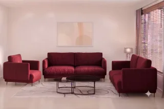 Sofaset Designersofas HELMER 3-2-1 Stoff Baloo Bordeauxrot