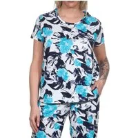 Normann Relaxanzug Damen Schlafanzug Shirt kurzarm Pyjama Oberteil Mix & Match geblümt