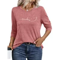 PYLIKE Langarmshirt Shirts Damen Casual Lächeln Ausgefallene bequemes Langarmshirt Geeignet für den täglichen Gebrauch im Büro und zu Hause