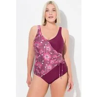 Ulla Popken Badeanzug Badeanzug Glitzerblüten Wickeloptik Softcups