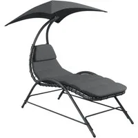 STEELSØN Gartenliege Nyria Relaxliege mit Sonnendach, anthrazit, Liegestuhl mit Kissen, wetterfest, Sonnenliege bis 120kg, Stahlgestell