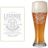 LUXENTU Bierglas Legende seit 50 Jahren Weizenbierglas mit Gravur, 1-tlg., Glas