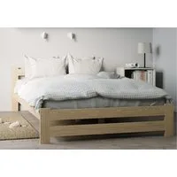 Home Collective Holzbett mit Lattenrost Modern Bett Kiefer Bettgestell Massivholzbett Klassisch (90x200, 120x200, 140x200, 160x200 cm), Doppelbett, Skandi Boho Landhaus Kopfteil mittel 140x200 cm natur