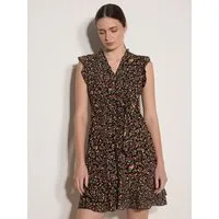 Apricot Druckkleid Blumenwald-Rüschen-Ditsy-Kleid Gemustert mit Rüschen