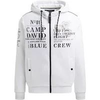 CAMP DAVID Sweatjacke mit Kapuze und Logo Artworks opticwhite