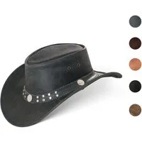 BLACK FOREST FOX Cowboyhut Buffalo Bill Herren Damen Western Cowboy Leder Hut in 5 Farben