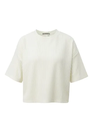 Q/S designed by - Geripptes Boxy T-Shirt weiß - Gr. - S
