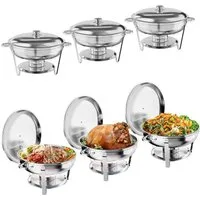 GarveeMore Speisenwärmer 5L runde Edelstahl-Chafing-Dishes und Warmhaltebehälter, (6-tlg), mit Deckel,Deckelhalter,Löffel,Pinzette für Catering,Partys,Abendessen