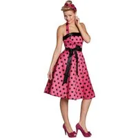 Karneval-Klamotten Kostüm 50er Jahre Damenkostüm pink schwarz, Schulterfreies Rock 'n Roll Kleid im Stil der 50er mit Gürtel