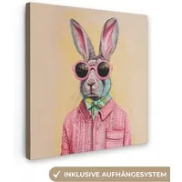 OneMillionCanvasses® Leinwandbild Grau - Kaninchen - Bluse - Fliege, Fotodruck (1 St), Wandbild, Deko Schlafzimmer Wohnzimmer Flur 20x20 cm