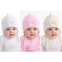 La Bortini Erstlingsmütze Baby Mützen 3er Pack creme weiß rosa für Neugeborene Mädchen (Spar-Set, Hauben für Neugeborene 3er Set) aus Baumwolle, 3 Stück Mützchen mit Schleifen