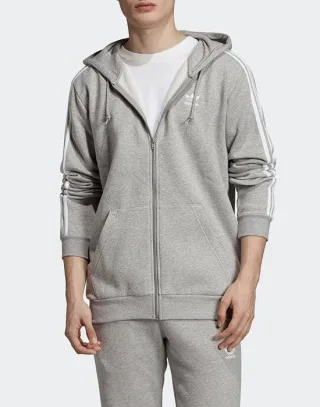 adidas Originals Drei-Streifen-Kapuzenpullover mit Reißverschluss in Grau