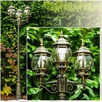 hofstein Außen-Stehlampe »Meyen« Kandelaber Außenstehleuchte in antikem Look, ohne Leuchtmittel, Metall in Braun/Gold mit Kunststoff-Scheiben, 215cm,Vintage, E27, IP44