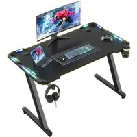Furnicopia Gamingtisch 120/140/160cm Gaming Schreibtisch mit RGB Computertisch Gamer PC tisch (Schreibtisch mit Becherhalter und Kopfhörerhaken,Z-förmige Tischbeine)