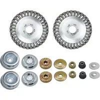 Trade-Shop Drahtbürste 2x Stahldraht-Bürstenkopf 15x2,54cm inkl Adapter-Set für Freischneider, passend für Stihl FS-55 FS-56 FS-80 FS-85 FS-90R FS-100 F-108, Stahldraht-Bürstenkopf mit Muttern (M10/M12), Scheiben, Schutzhülle