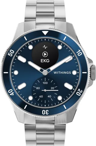 Withings ScanWatch Nova [inkl. Edelstahl-Armband silber] 42mm Edelstahlgehäuse blau/silber