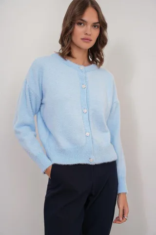 Knopf Oversize Strukturstrickjacke