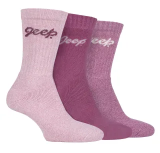 Womens Hiking Boot Socks | Jeep | Ladies Ribbed Outdoor Cushioned Socks with Reinforced Heel and Toe - Rose / Cream