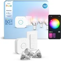 Philips Hue LED-Leuchtmittel Essential Starter Kit 3x White & Color Ambiance+Bridge+Dimmschalter, GU10, 5 St., Farbwechsler, inkl. Bridge