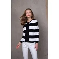 Passioni Cardigan mit geriffelter Optik Schwarz-Weiß, Blockstreifen, geriffelter Optik, Bindebänder