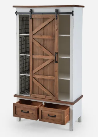 bonprix Schrank mit Schiebetür, beige, Gr.141x77 cm, Landhausstil: Hoher Schrank mit Schiebetür