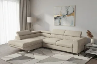 Ecksofa mit Schlaffunktion MARIOS Sofa Stoff Dunbar Beige Ottomane Links