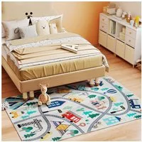 HOMCOM Teppich Kurzflor mit Fleece-Optik, Autobahn-Muster, Rechteckig, Höhe: 7 mm, für Wohnzimmer Terrasse Balkon & Küche, 160 x 120 cm, Mehrfarbig