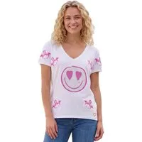 Miss Goodlife T-Shirt MG13821 T-Shirt Flamingos Weiß – V-Ausschnitt mit Heartface