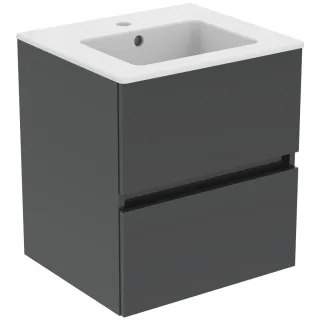 Ideal Standard Möbelpaket Eurovit+ m.WT 51cm Weiss u.Schrank 50cm 2Ausz. Hgl. grau lackiert, R0571TI R0571TI
