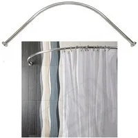 Ekershop Duschvorhangstange Bogenstange Alu Oval EINTEILIG 90 x 90 cm Eckduschstange, Ø 28 mm, kürzbar, Verschraubt, Aluminium, für Duschvorhang ohne Duschvorhangringe