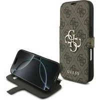 Guess Handyhülle Bookcase iPhone 17 Pro braun Logo goldfarben aufstellbar 6,3 Zoll, Kantenschutz