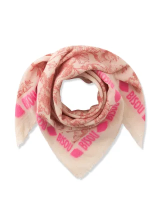 Jacquard-Tuch aus Baumwollmischung mit Blumenmuster und BISOU-Schriftzug rot - Gr. - one size