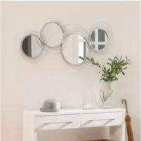 HOMCOM Wandbild 3er Set, mit 4 runden Spiegeln, modern (Wanddeko, 1 St), Metall, Silber, 107 x 4 x 56 cm