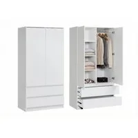 Home Collective Kleiderschrank mit 2 Türen, 3 Einlegeböden und 2 Schubkästen in Weiß (Schrank Garderobenschrank für Schlafzimmer, Kinderzimmer, Flur, Keller) Kleiderschrank 90 cm breit mit Schubladen Höhe 182 cm