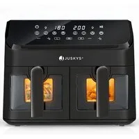 Juskys Heißluftfritteuse, 1800 W, mit 2 Kammern, Smart Finish und 9 Programmen - Antihaftbeschichtung