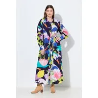 Ulla Popken Maxikleid Maxikleid Landhausdruck Hemdkragen Ballon-Langarm
