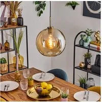 hofstein Hängeleuchte Hängelampe aus Metall/Glas in Schwarz/Gold-/Bernsteinfarben, Hängeleuchte im modernen Retro/Vintage-Design (30 cm), E27