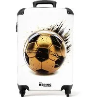 NoBoringSuitcases.com© Kinderkoffer Gold-schwarzer Fußball mit Farbspritzern 55x35x20cm, 4 Rollen, Kinder Koffer Klein, Trolley Handgepäck, Reisekoffer