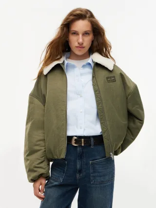 Tommy Jeans (PVH Group) - TJW FUR COLLAR UTILITY BOMBER Dark Greenery - Gr. - XS