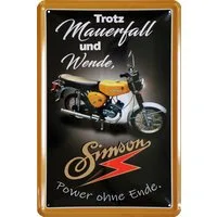 WOGEKA ART Metallbild Metallbild Simson- Mauerfall - 20 x 30 cm Retro Blechschild DDR Moped, Metallschild Wanddeko Spruch Schild Wandbild Ostdeutschland Ossi