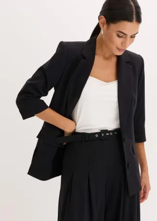 bonprix Blazer mit modisch betonten Schultern aus softem Viskose-Mix, schwarz, Gr.40, eleganter Blazer mit modisch betonten Schultern aus softem Viskose-Mix