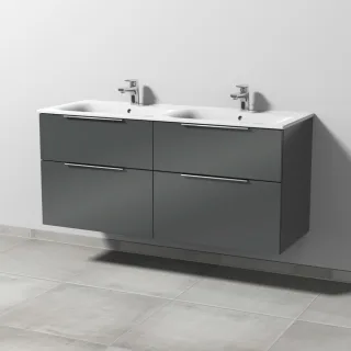 Sanipa 3way Waschtischunterbau zu Geberit Renova Plan Slim Waschtisch mit 4 Auszügen, Anthrazit-Glan UF68979